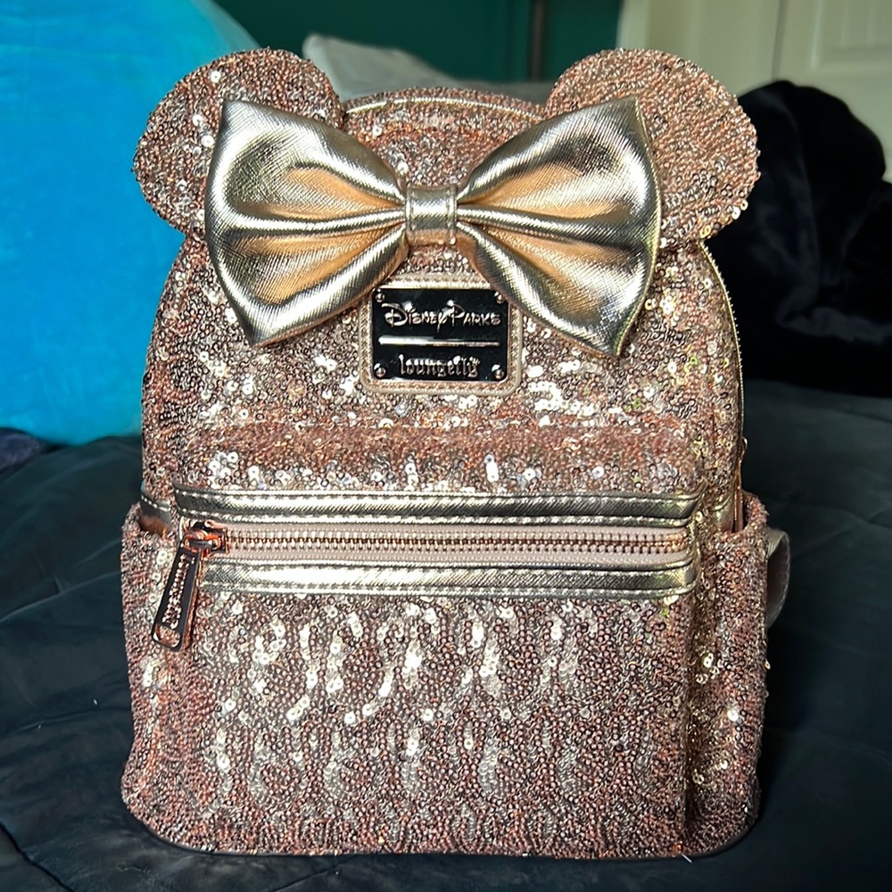 BRAND NEW Disney parks loungefly rose gold sequin backpack